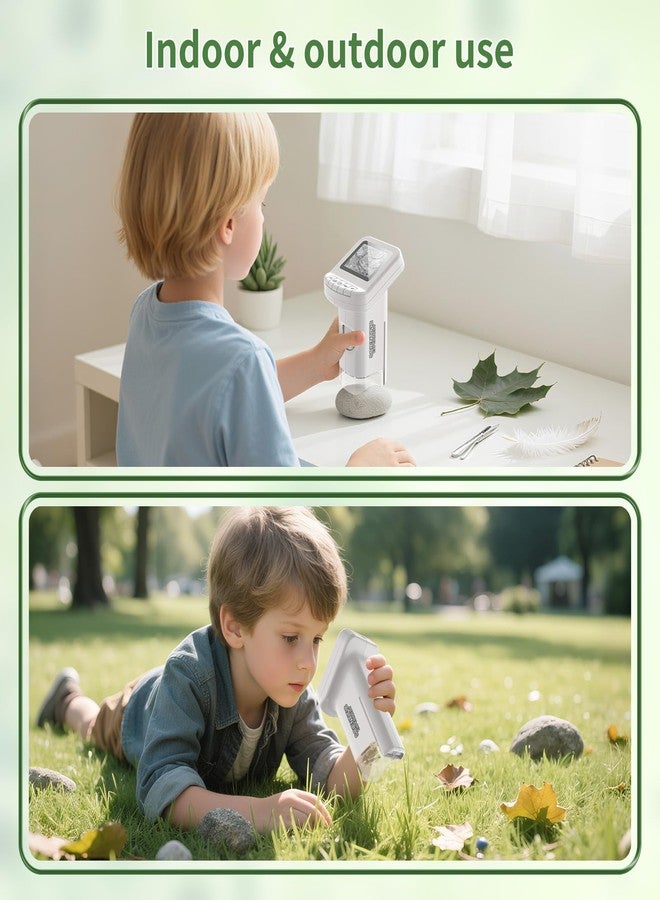 WSDMIC 1200X Handheld Portable Microscope for Kids Digital Scope 2.0" Screen Rechargeable STEM Toy Slide Kit Pocket Science Gift for Children Ages 6-12 Students (White) - Image 4
